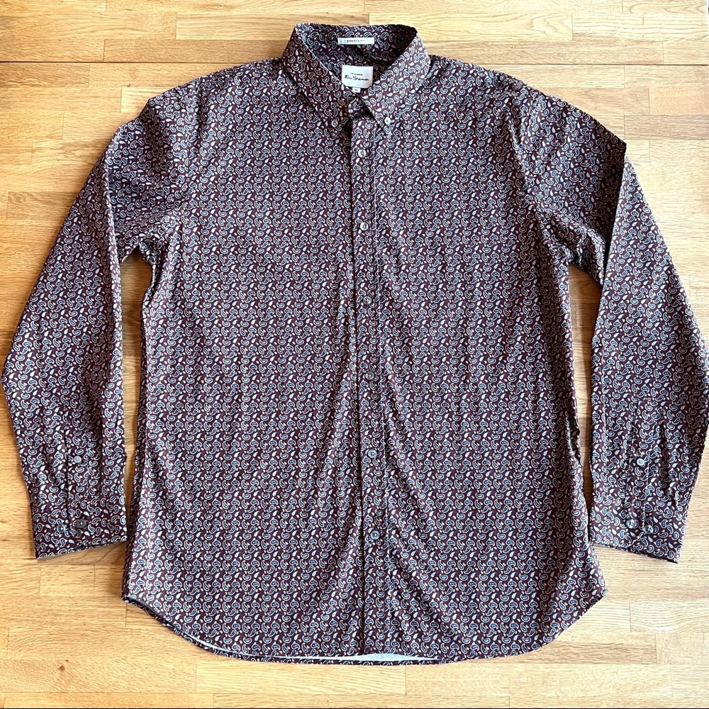 The Original Ben Sherman Stretch Fit Long Sleeve Burgundy Paisley Button Down